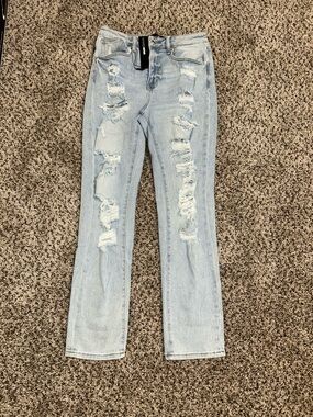 Fashion Nova Light Blue Distressed Straight Leg Jeans